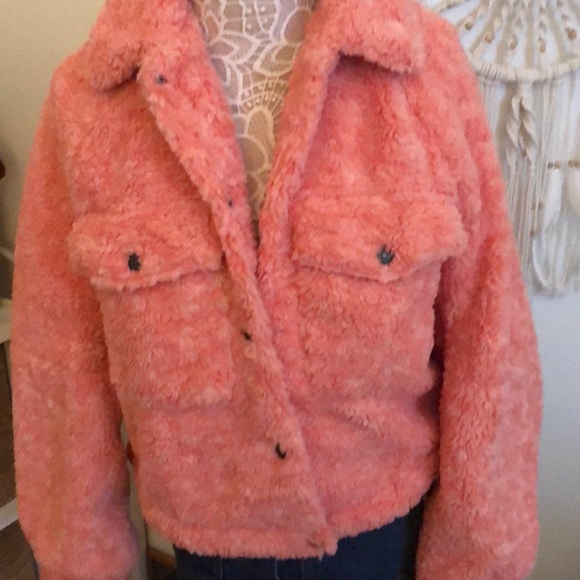 Free People Jackets & Blazers - NWT Free People Teddy Swing Sherpa Jacket Melon
